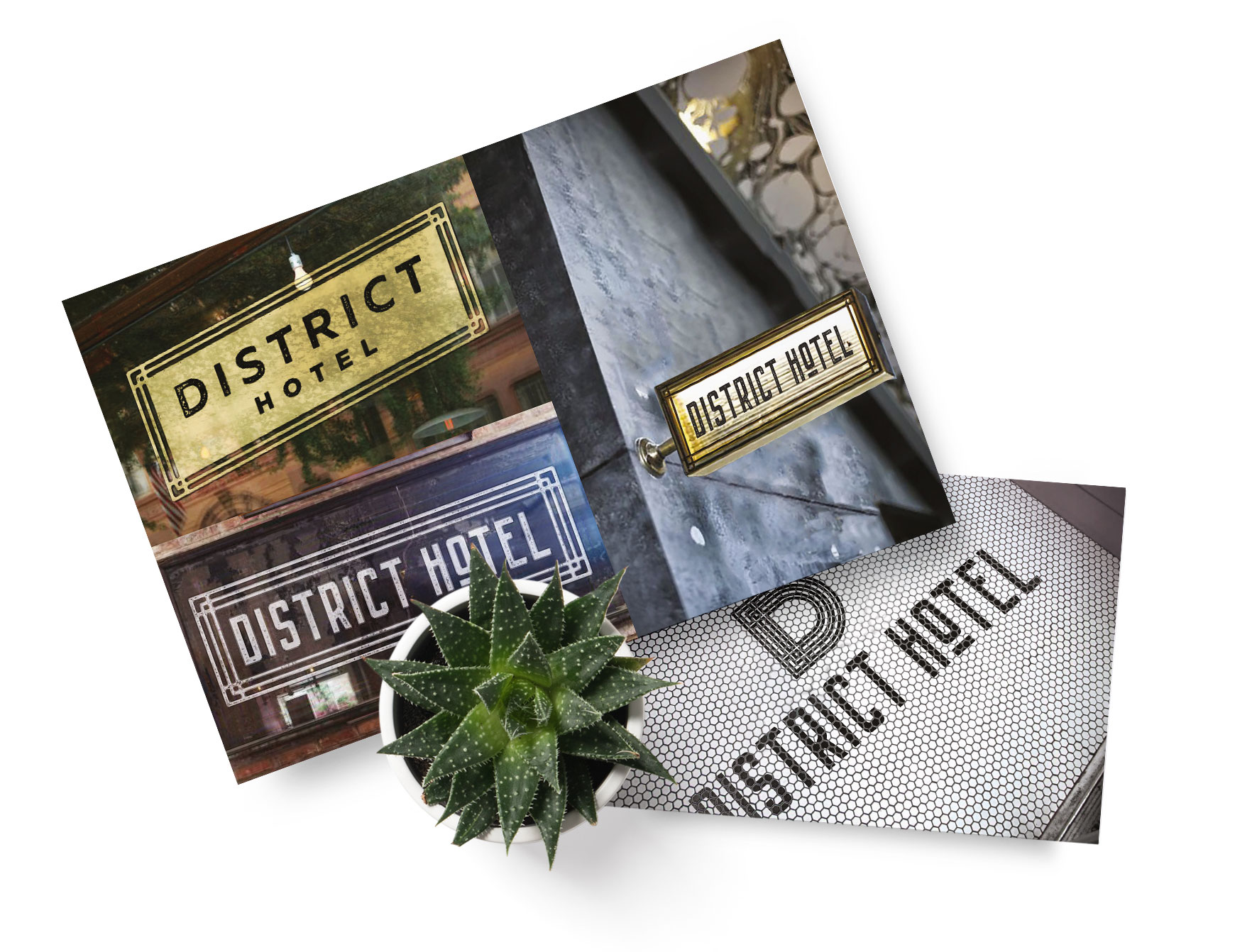 District Hotel Logo on tiled ground